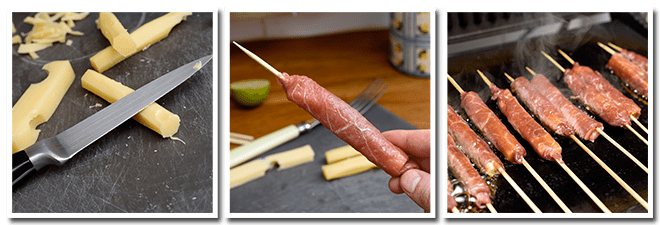 Brochettes Yakitori bœuf-fromage